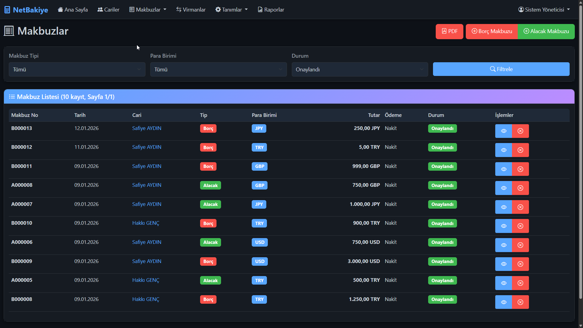 Borç Alacak Takip Programı Makbuz Girişi